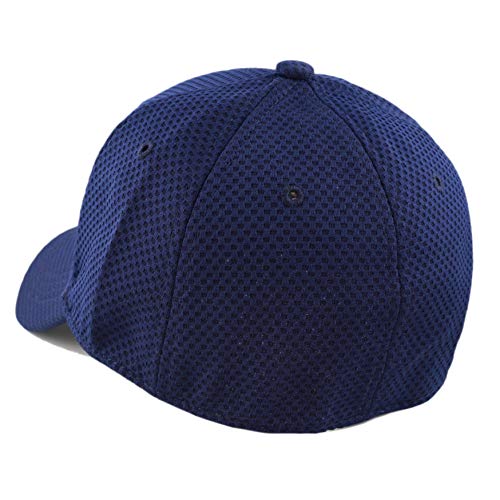 The Hat Depot Men's Curved Brim Stretch Fit Mesh 6 Panel Fitted Baseball Cap - color: Navy, size: Small-Medium