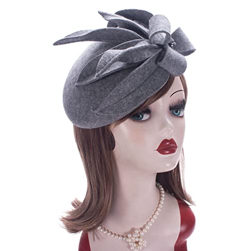 Womens Wool Felt Fascinator Cocktail Race Fancy Cheltenham Fesitval Hat A302,Gray,One Size