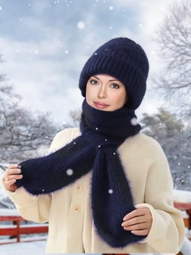 Sumolux Integrated Ear Protection Windproof Cap Scarf Elastic Knitting - color: Navy Blue