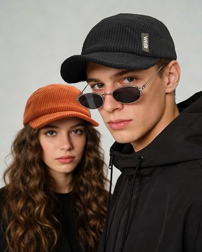Croogo Corduroy Short Brim Hat Low Profile 5 Panel Dad Cap for Men Women - color: M-dsbh10-black