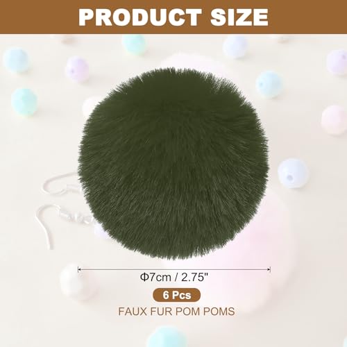 PATIKIL Faux Fur Pom Poms for Hats, 6 Pcs Fluffy Soft Fur Poms Balls with Elastic Loop for Keychain Knitting Hats DIY Scarves Gloves Bag Christmas, Dark Green - color: Dark Green