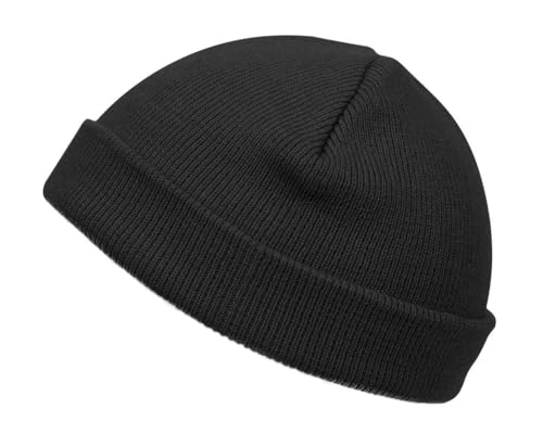 1 Pack Black Cuffless Short Beanie Skull Cap, Acrylic Knit, Stretch Fit, Unisex