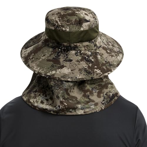 BASSDASH UPF 50+ Breathable Sun Hat with Removable Face Cover and Neck Flap Wide Brim Bucket Hat for Fishing Hiking Men Women - color: Grunge Camo