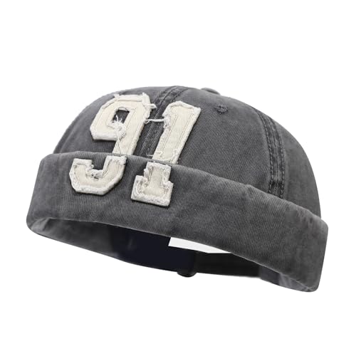 Quanhaigou Brimless Sailor Cap,Adjustable Rolled Cuff Skull Beanie Hats for Men Women - color: 91 Grey