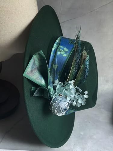Classic Wide Brim Fedora Hat for Women Floppy Panama Hat for Party Wedding Fascinator Hat with Band Sun Protection 2025 - color: Green M