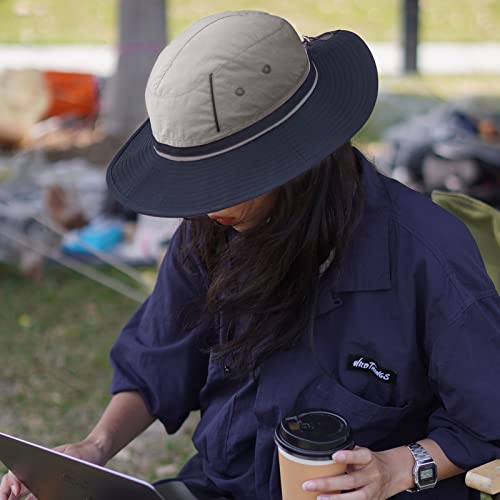 LumiSyne Unisex Two-Tone Bucket Hat Wide Brim Sun Hat UPF 50+ Adjustable Chin Strap Breathable Mesh Packable Boonie Hat - color: Navy Blue + Gray, size: Large-X-Large