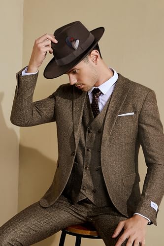 BABEYOND Fedora Hats Cap for Men Women Wide Brim Hat 1920s Gatsby Panama Costume Accessories - color: Brown