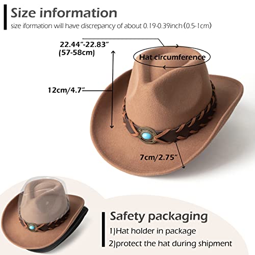 Western Cowboy Hat Felt Wide Brim Women Men Cowgirl Hats - color: Zh Group-khaki+black