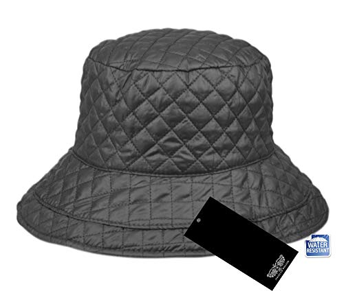Foldable Water Repellent Quilted Rain Hat w/Adjustable Drawstring, Bucket Cap - color: Gray