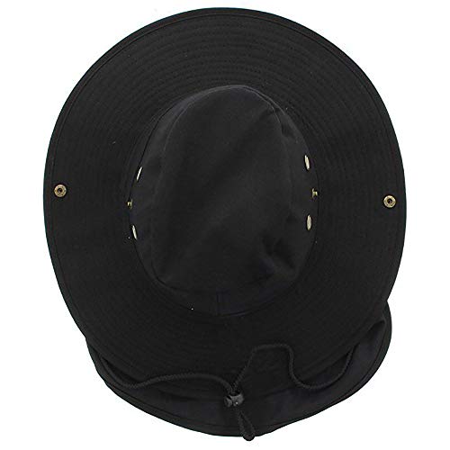 Mrlahat Wide Brim Outdoor Safari Summer Sun Protection Hat with Wide Ear and Neck Flap - color: Black, size: Large