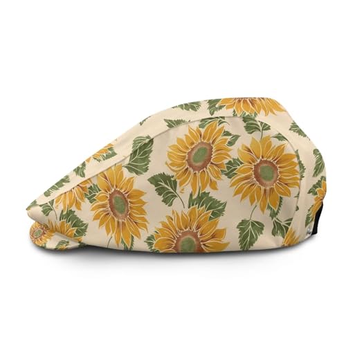 Newsboy Cap for Men Women Adjustable Flat Cap Gatsby Hat Retro Eight Panel Baker Boy Hat Lightweight Casual Cap - color: Sunflower