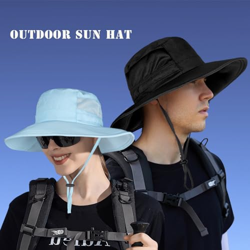 Sun Hat for Men/Women, UPF 50+ Fishing Hat,Waterproof Wide Brim Bucket Hat Foldable Boonie Hat for Hiking Garden Safari Beach - color: Blue