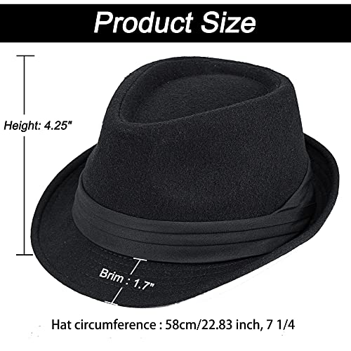 Men Classic Fedora-Hat Felt Manhattan-Gangster-Trilby with Band Unisex Women's Structured Trilby Fedora Hat(Size:S) - color: Black