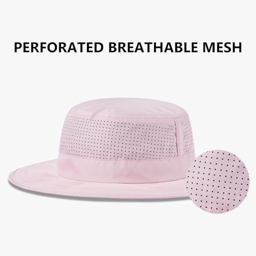 UPF 50+ Bucket Sun Hat with Laser Perforated Mesh Cooling Adjustable Breathable Lightweight for Outdoor Men Women - color: Pink