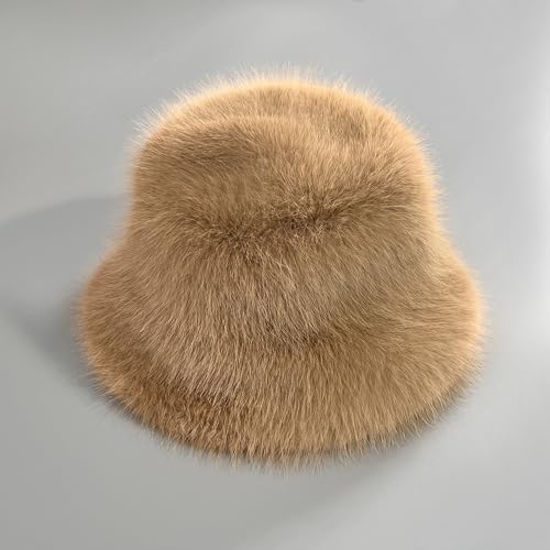 Women's Oversized Faux Fur Bucket Hat, Fluffy Plush Winter Hat, Solid Color - color: Grey