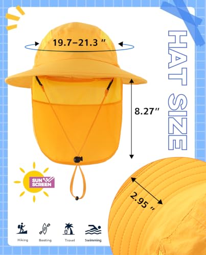 Home Prefer UPF 50+ Boys Sun Hat with Neck Flap Wide Brim Summer Beach Bucket Hat for Boys Girls Toddler Kids Safari Hat - color: Yellow