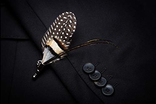 RBOCOTT Handmade Feather Pre-tied Bow tie and Brooch Sets for Men - color: Black/Beige