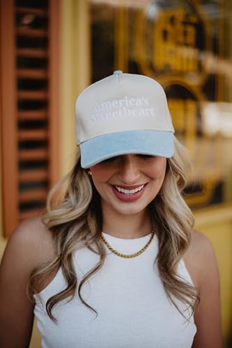 KATYDID Americas Sweetheart Vintage Hat - Two-Toned Mom Hat - Embroidered Vintage Baseball Cap - Women’s Snapback - color: Denim/Tan