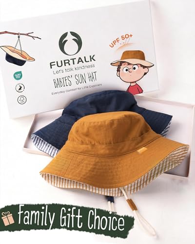 FURTALK Baby Sun Hat for Boys Girls Toddler Summer Bucket Hats Kids UPF 50+ Beach Hat - color: White+navy+caramel, size: 0-6 Months