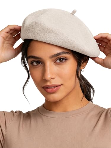Sumolux Women Beret Hat Wool Vintage French Solid Color Classic Winter Cap - color: Beige