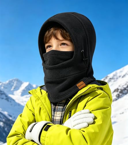 Kids Balaclava Windproof Ski Mask Hood Face Mask Neck Warmer for Cold Weather, Winter Hat for Boys Girls - color: Black