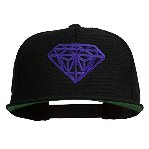 Big Diamond Outline Embroidered Flat Bill Black Cap - color: Purple