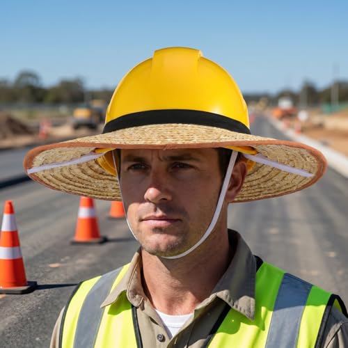 Hard Hat Sun Shade Straw Visor for Workers Large Brim Breathable Sun Protection Lightweight and Universal Fit Hard Hat Accessory for Outdoor Construction