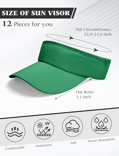 12 Pack Sun Visor Hats Softball Adjustable Cap Sun Protection for Women Men - color: Green