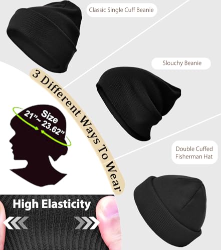 ROYBENS 100% Cotton Beanie Hat for Women Men Warm Winter Hats Knit Beanies - color: Black