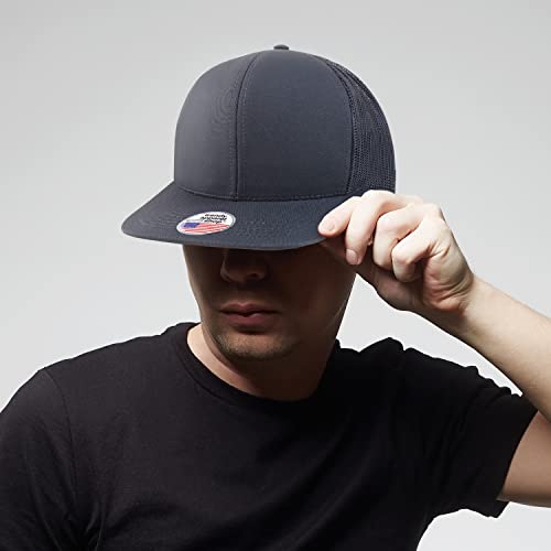 Trendy Apparel Shop Made in USA Structured 6 Panel Flatbill Snapback Mesh Back Cap - color: Black