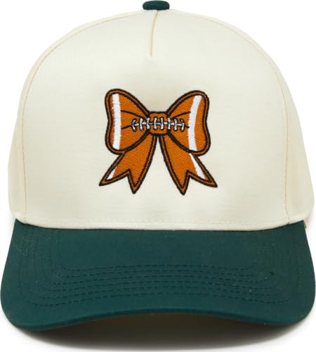 Funky Junque Adult Trucker Snapback Hat 2-Tone Baseball Cap - color: Football Bow - Green/Beige