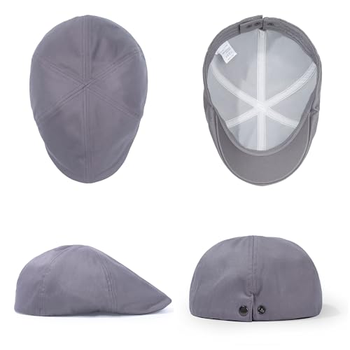 Men's 100% Cotton Newsboy Cap, Adjustable Ivy Cabbie Flat Hat, Soft Lightweight for Golf Camping Daily Wear - color: Lightgrey, size: Large