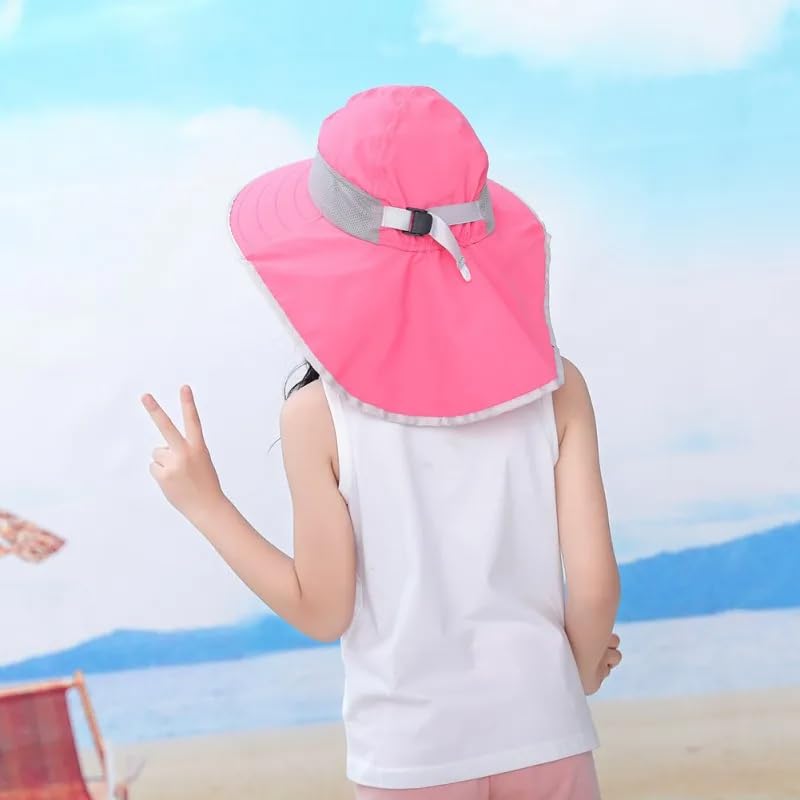 Girls Sun Hat Summer Outdoor Safari Fishing-Hat Boonie-Cap for Toddler Kids with Neck Flap for 3-12Y