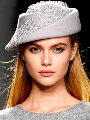 Small Top Hats for Women Elegant Winter Vintage Beret Wool Felt Fedoras Ladies Luxury Wedding and Church Cap Female - color: Gray