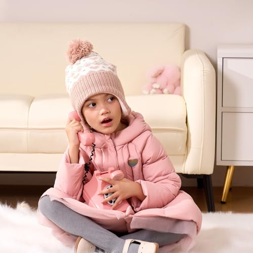 Moon Kitty Baby Girls Earflaps Knit Hats Infant Baby Beanies6-12Months - color: Pink Heart, size: 6-10 Years