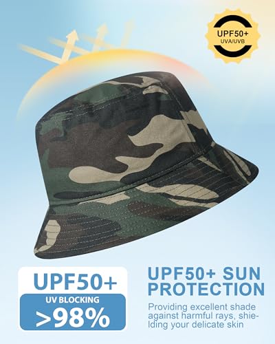 GADIEMKENSD 100% Cotton Bucket Hat - Unisex, UPF 50 Sun Protection, Lightweight, Packable - color: Camo Army Green