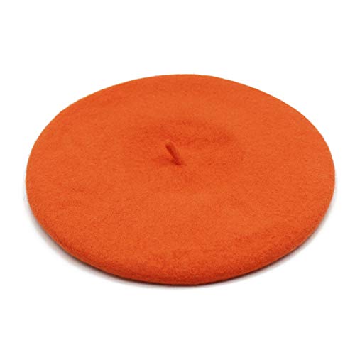 Wheebo Wool Beret Hat,Solid Color French Style Winter Warm Cap for Women Girls Lady - color: Tangerine
