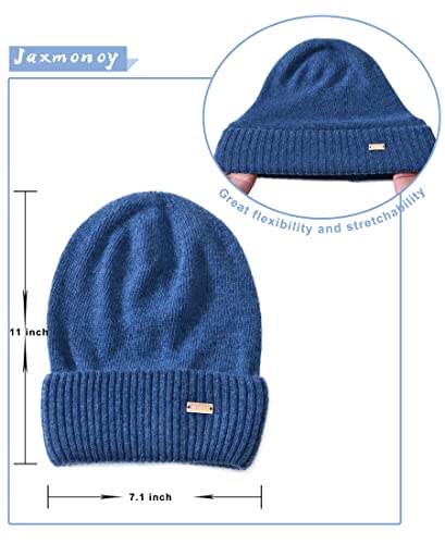 jaxmonoy Slouchy Beanies for Women Winter Lightweight Ladies Knit Hat Cuffed Soft Warm Slouch Beanie Cap - Brown - color: Denim Blue