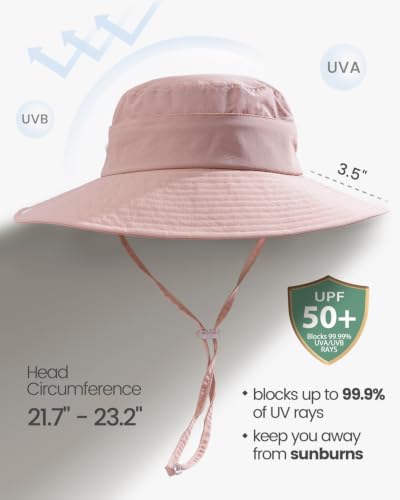 2-in-1 Womens Bucket Sun Hats, Sun Visor Hat, UPF 50+ Wide Brim, Ponytail-Friendly, Packable, Hiking Outdoor - color: Pink