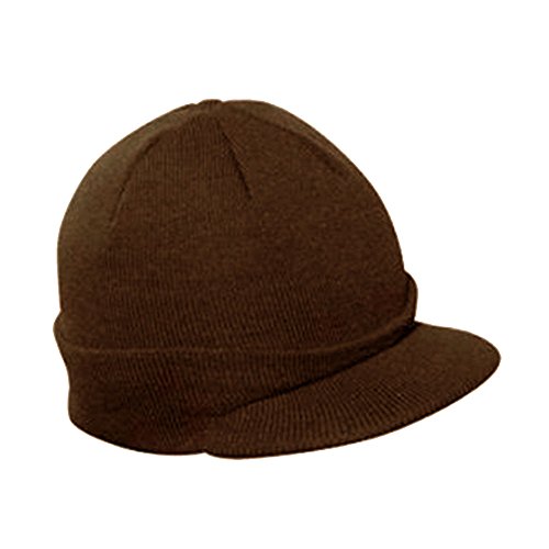 The Vintage Year Visor Beanie Billed Knit Radar Cuff Skull Cap Sports Outdoor Winter Stretch Acrylic One Size Men Women - color: Dark Brown