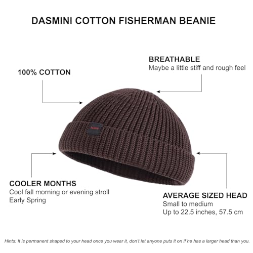 Fisherman Beanie Hats for Men Women,Knit Trawler Skull Cap,Watch Cap,Spring Fall Winter Warm Short Hats - color: (Cotton)-brown-m