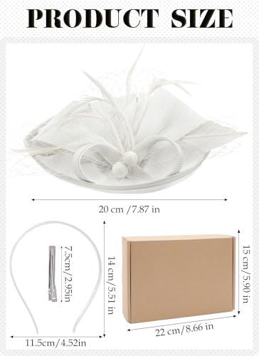Zinniday Fascinator Tea Party Hat - 2026 Derby Pillbox Kentucky Hat for Women (7.87x5.9inch) - color: White