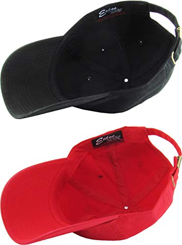KBETHOS Classic Unisex Cotton Adjustable Low Crown Baseball Cap – Plain Dad Hat - color: Black + Red (2 Pack)