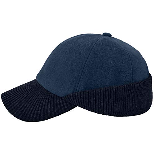 LCZTN Wool Winter Baseball Cap with Warmer Earflap for Men & Women Outdoor Ski Visor Beanie Hat - color: Navy Blue
