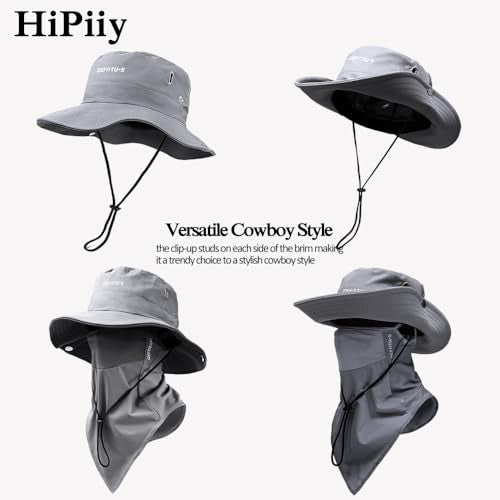 Wide-Brimmed Sun Hat,Fishing Hat,for Beach Fishing, Hiking,Camping,with Cooling Silk Mask to Block Mosquitoes(Hat + Mask) - color: Gray