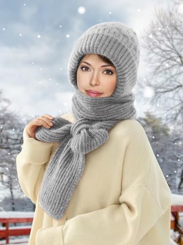 Sumolux Integrated Ear Protection Windproof Cap Scarf Elastic Knitting - color: Grey