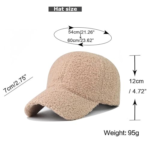 Winter Baseball Cap for Women Lamb Wool Solid Color Warm Baseball Cap for Outdoor Travel - color: A Khaki