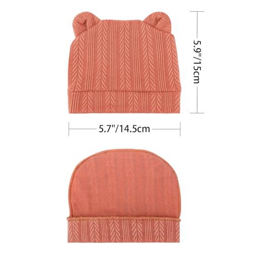 Newborn Baby Hat and Mittens Set Bear Ears Toddler Infant Beanie Caps Newborn Hospital Hat for Baby Boy Girl 0-3 Months - color: Wheat Patterned Bear Ear M