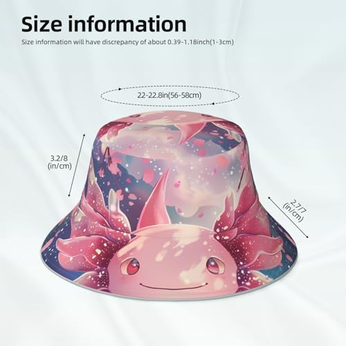 Pink Axolotls Bucket Hat Summer Beach Sun Hat Packable Fisherman Cap - color: Pink Axolotls 7