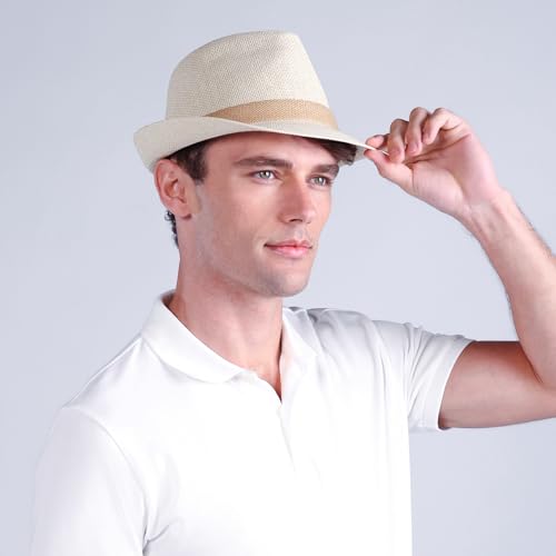 Dockers Men's Straw Fedora and Panama Hat - color: Tan Blue Band, size: Large-X-Large